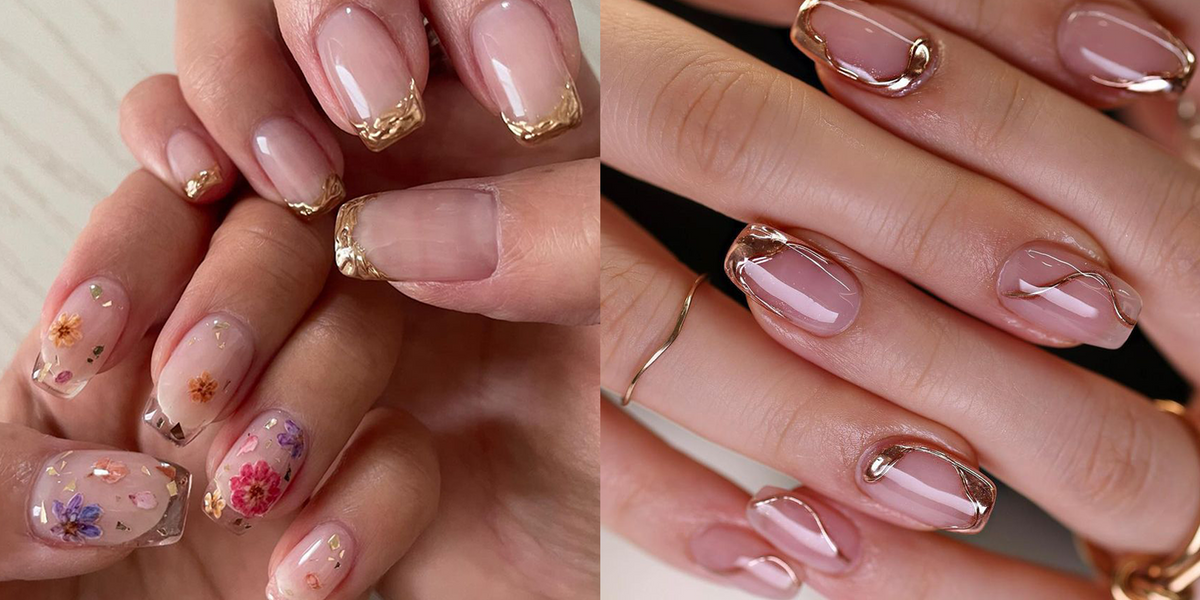 1. Nude Nails with Floral Design - wide 1