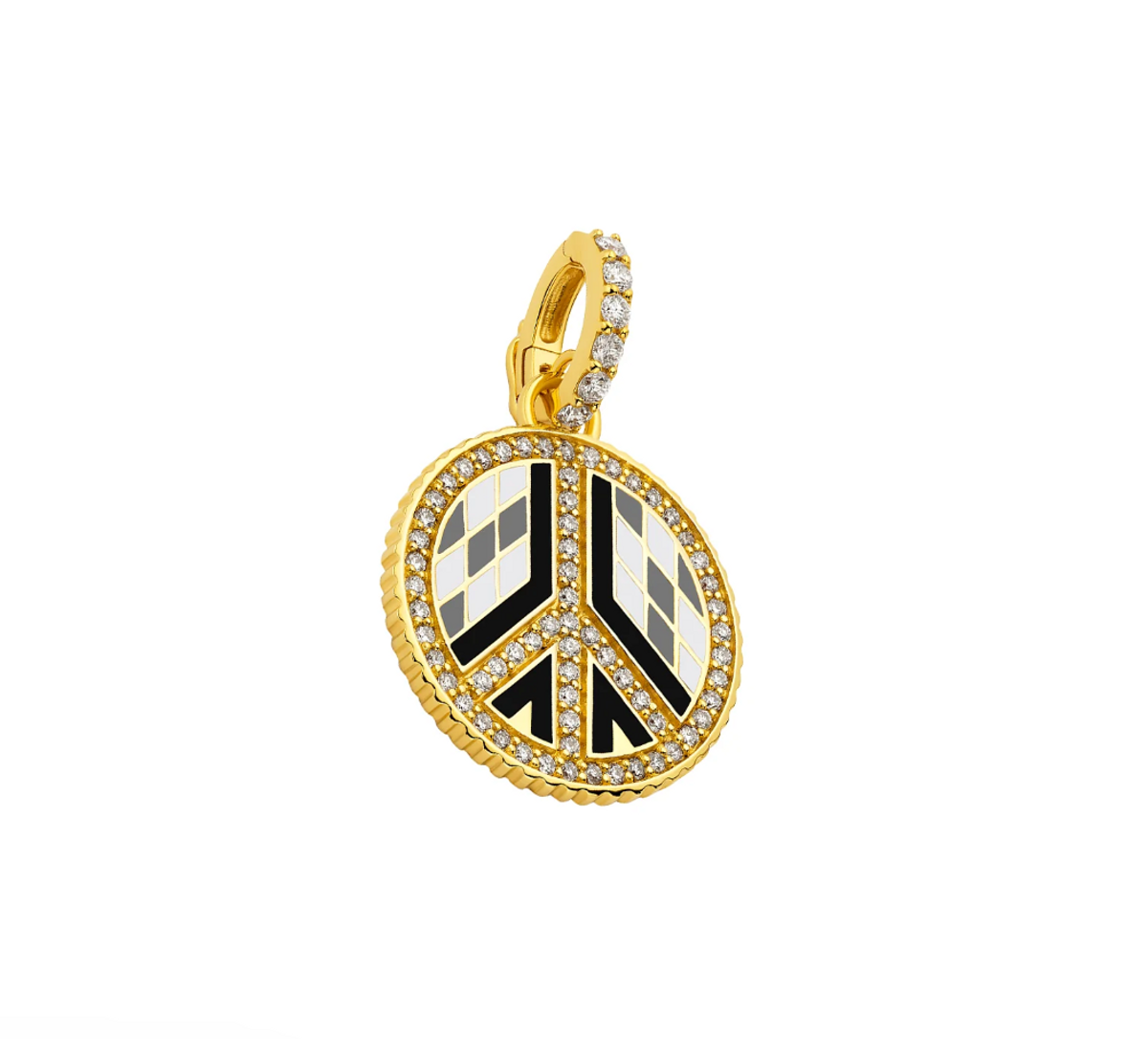 Small Peace Sign Pendant - White & Black Enamel