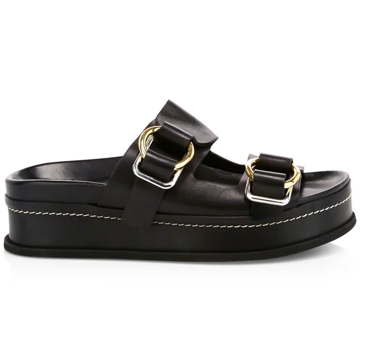 Freida Buckle Leather Flatform Sandals