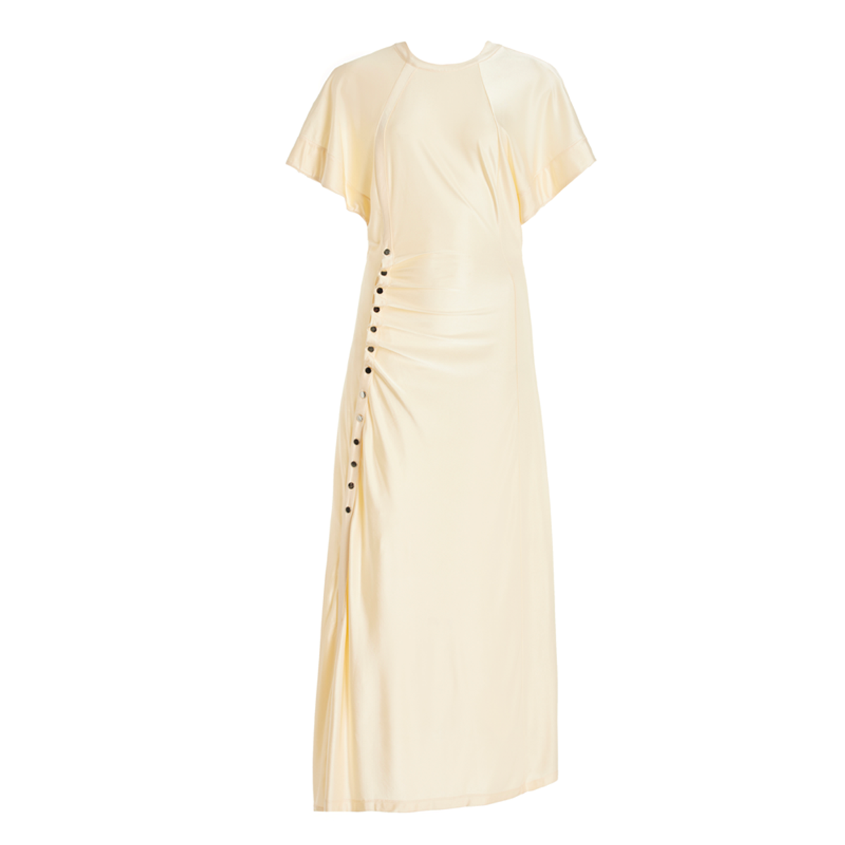 Button-Gathered Midi Dress