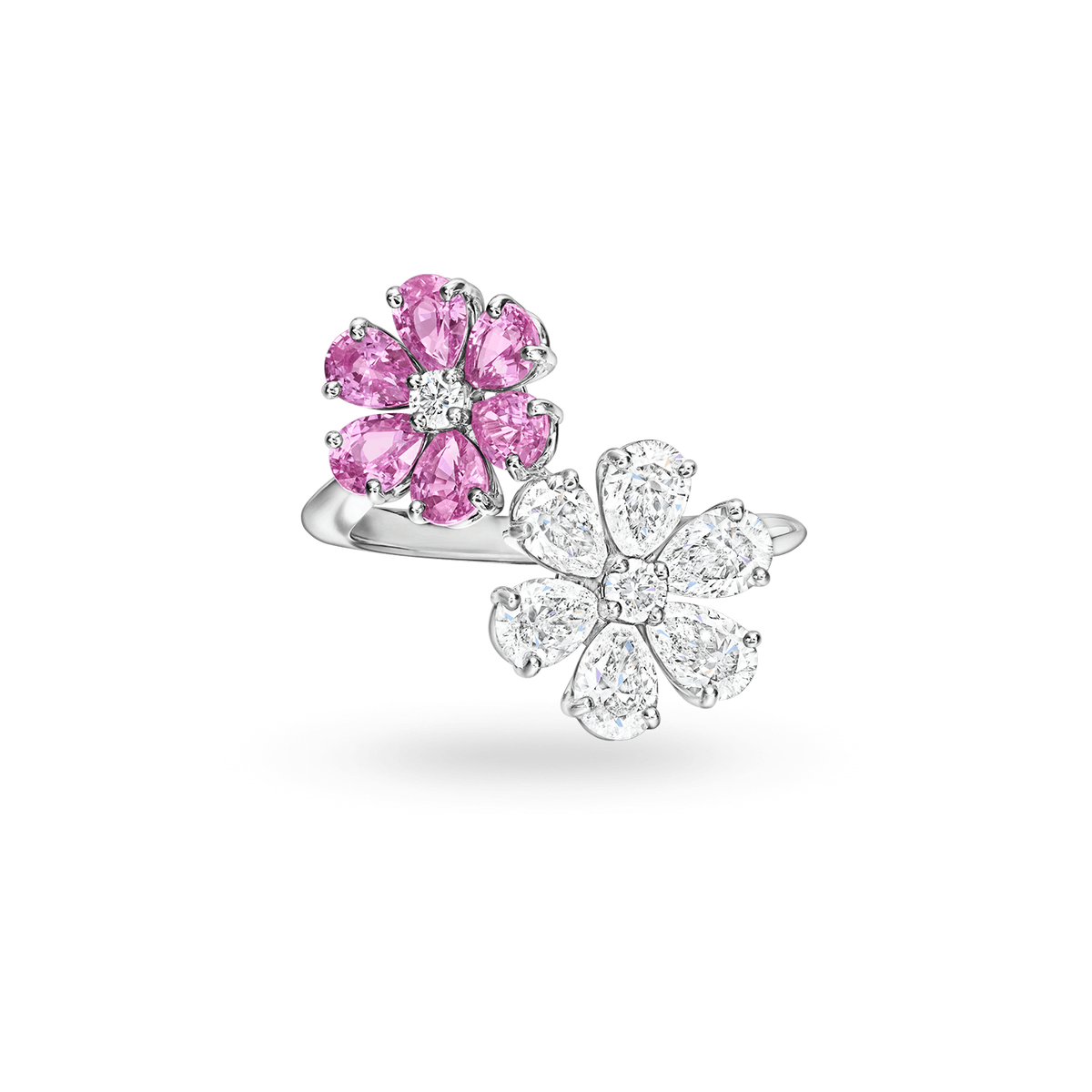 Forget-Me-Not Pink Sapphire and Diamond Twin Ring