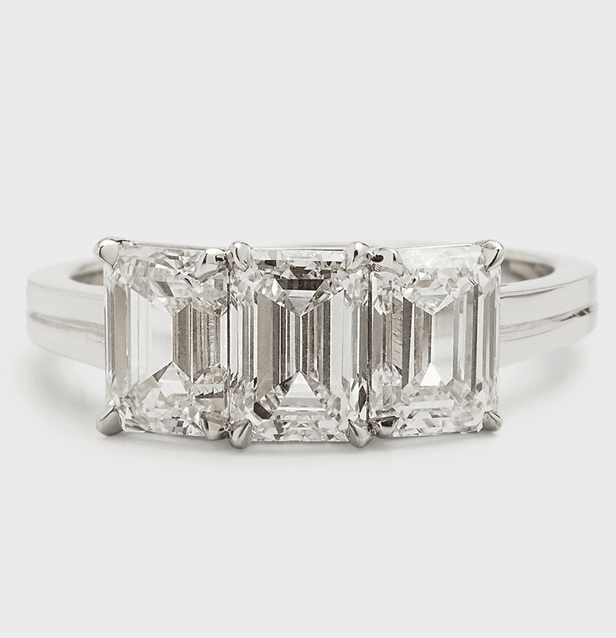 Platinum Emerald-Cut 3-Diamond Ring