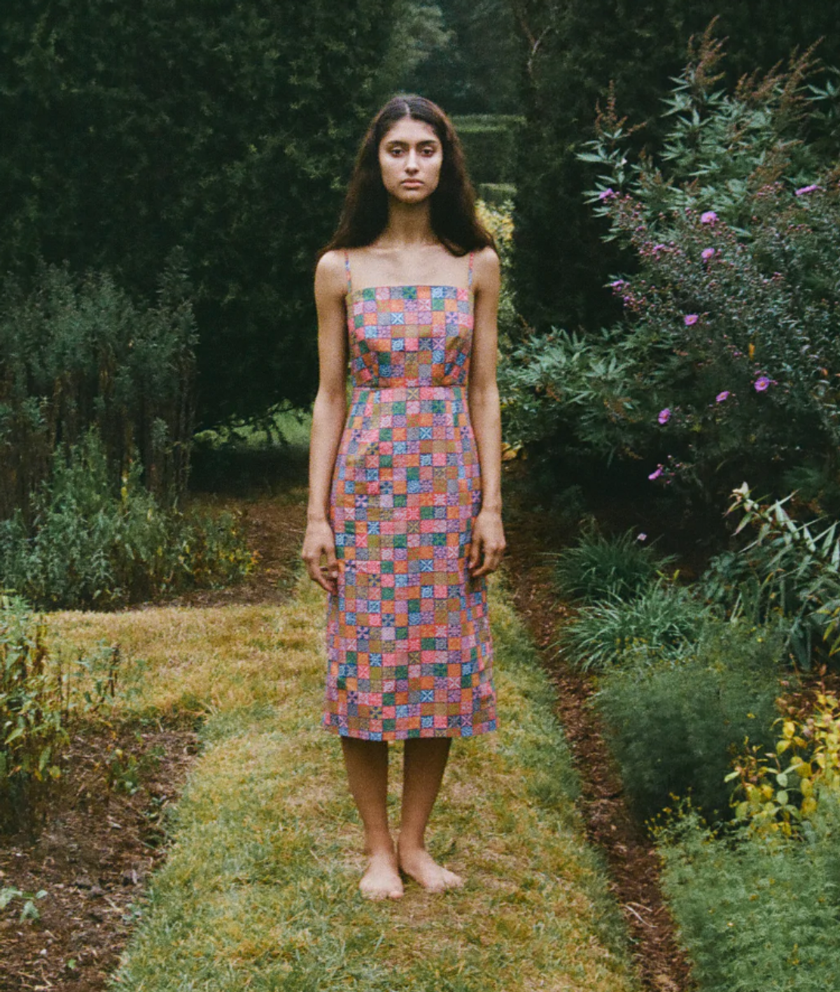 Slip Dress in Navy Checkerboard