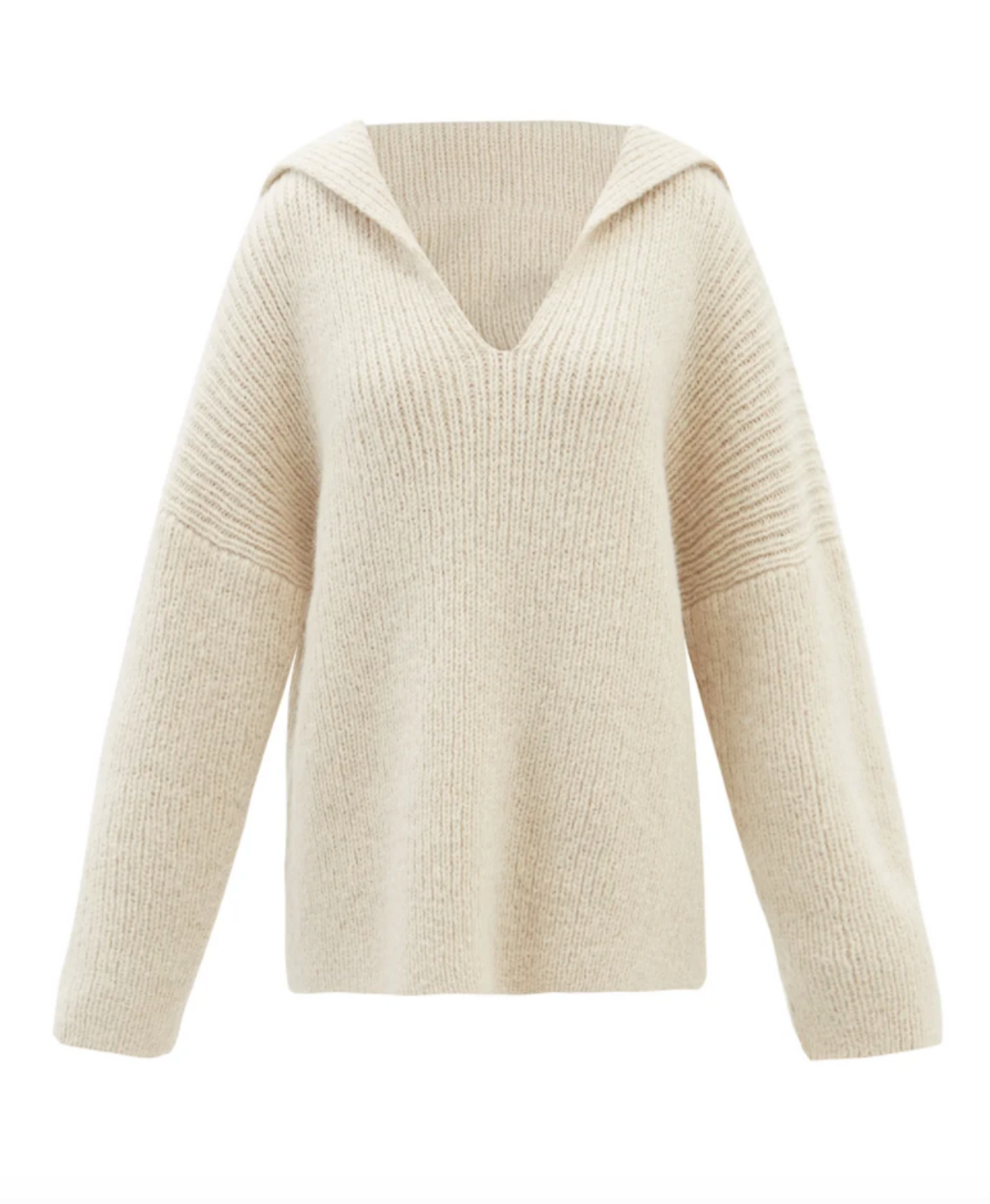 Sailor-collar V-neck Ribbed Sweater