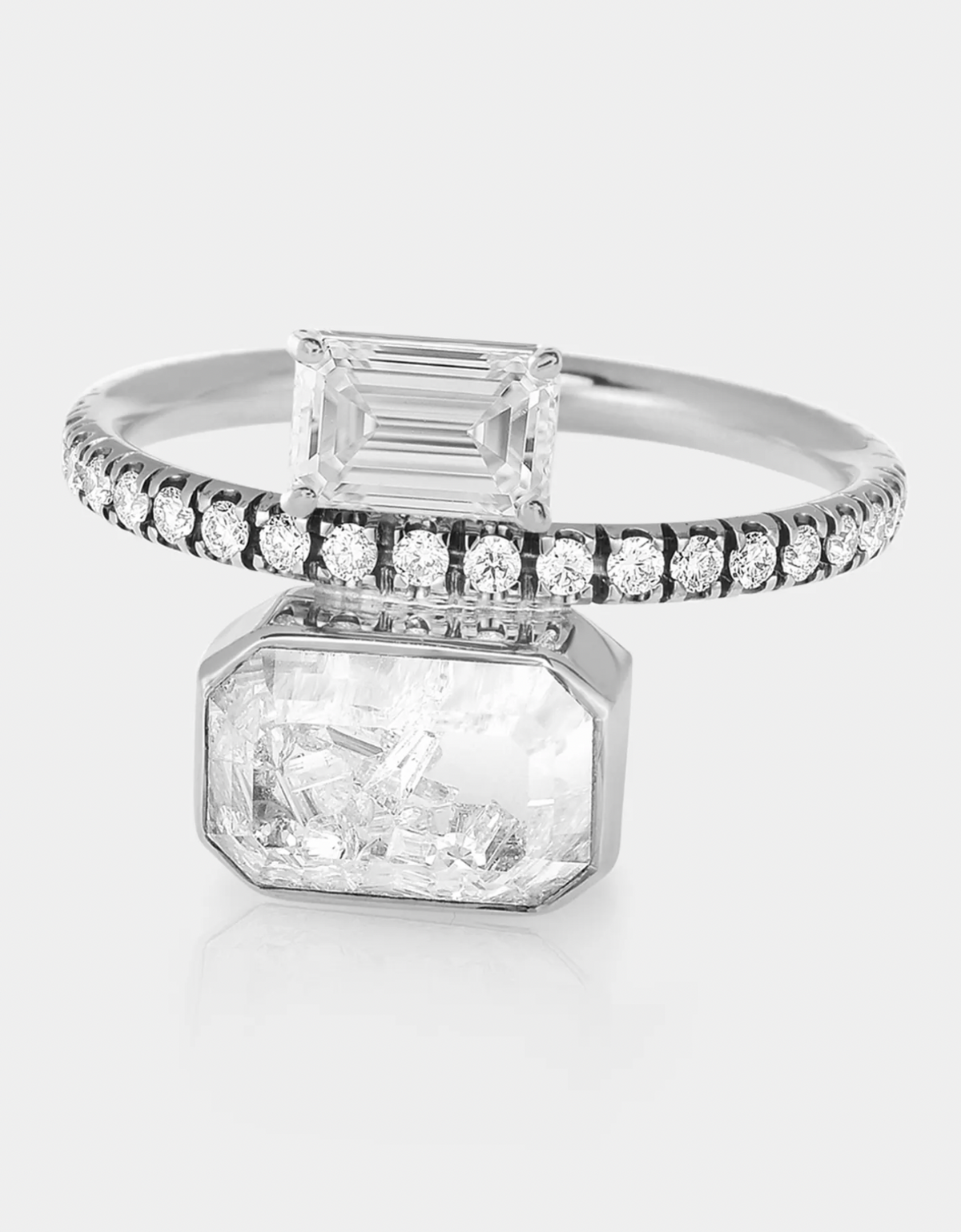 Emerald-Cut Shaker Diamond Ring
