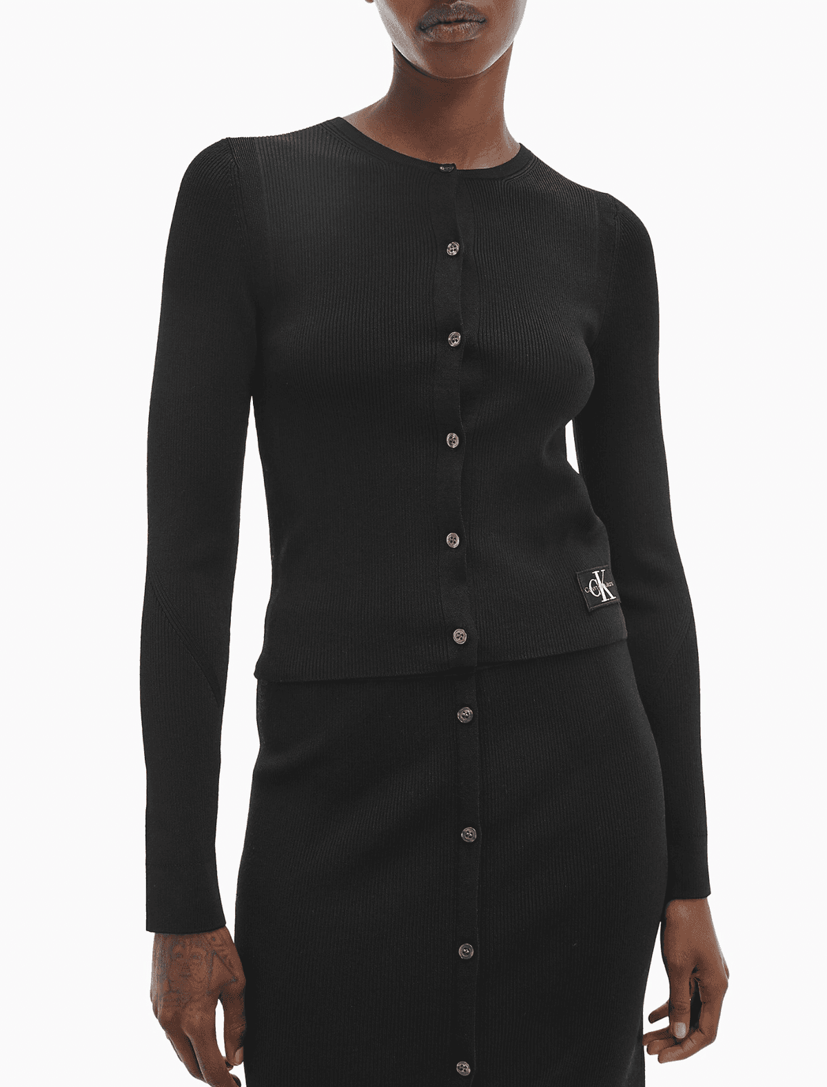 Monogram Logo Badge Ribbed Knit Cardigan