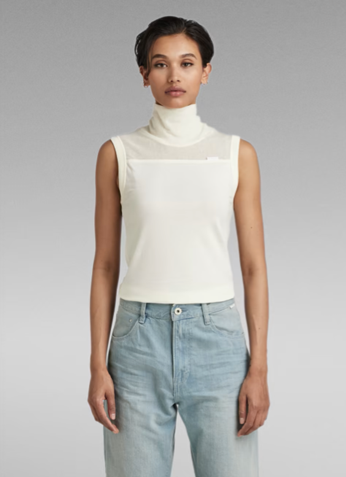 Fabric Mix Funnel Tank Top