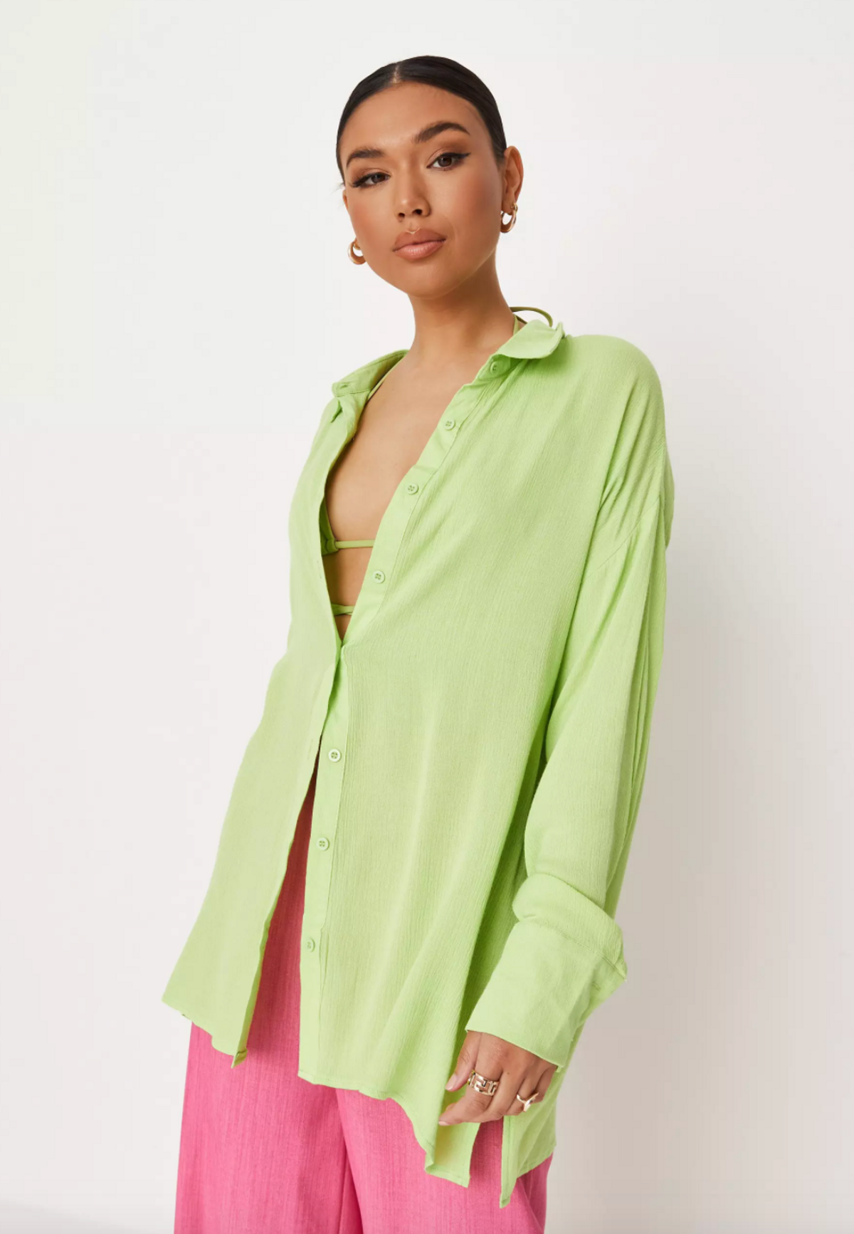 Lime Cheesecloth Oversized Beach Cover-Up Shirt