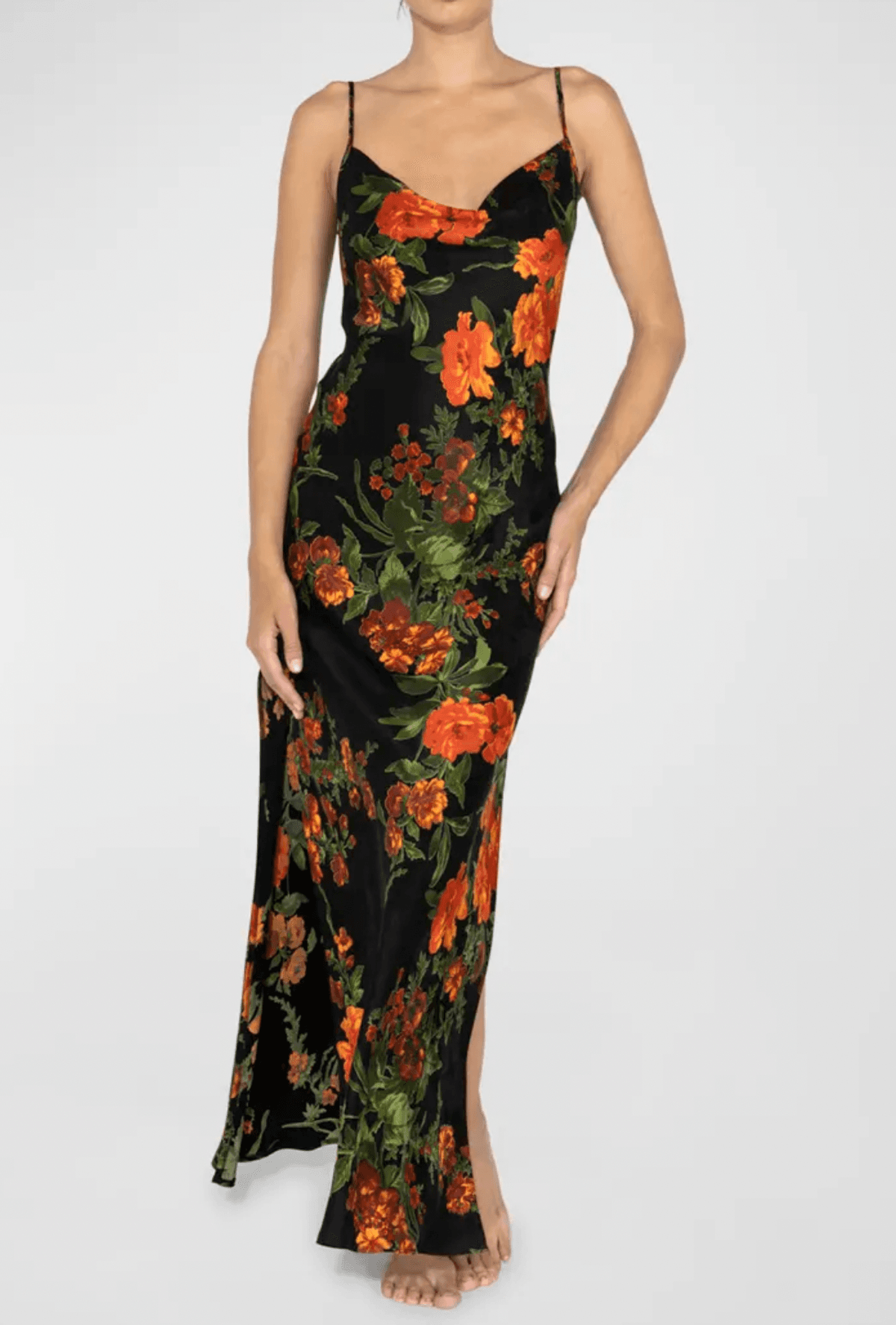 Charlotte Floral Print Cowl Neck Slip Dress