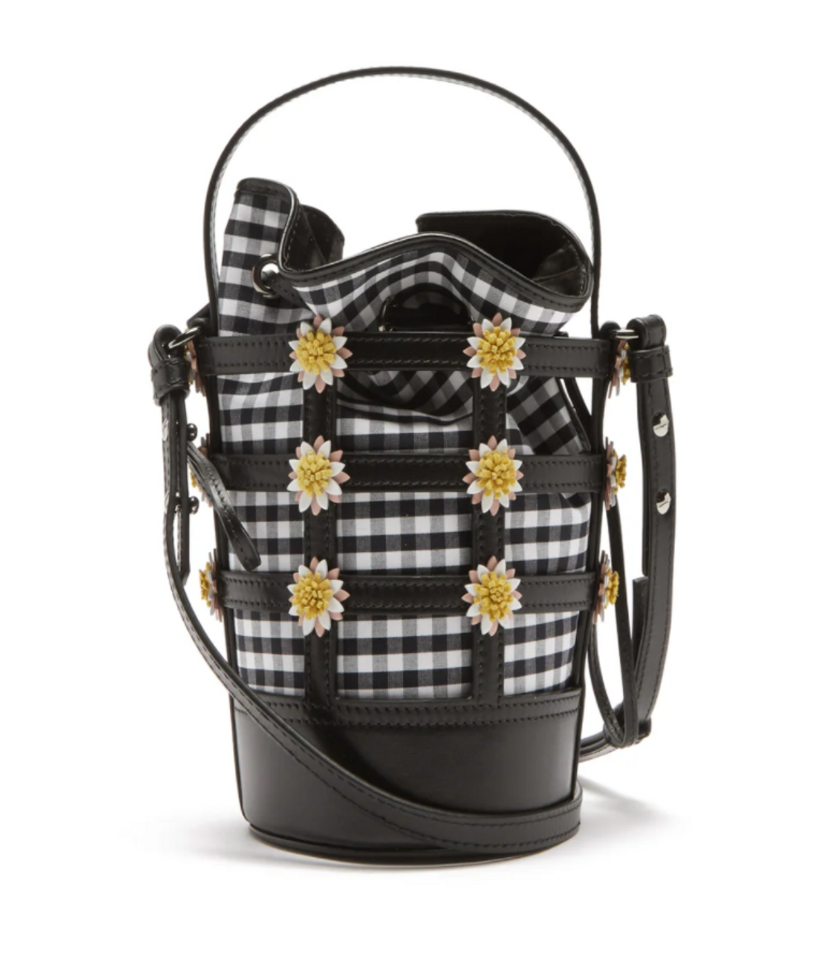 Miss Daisy Leather and Gingham Bucket Bag