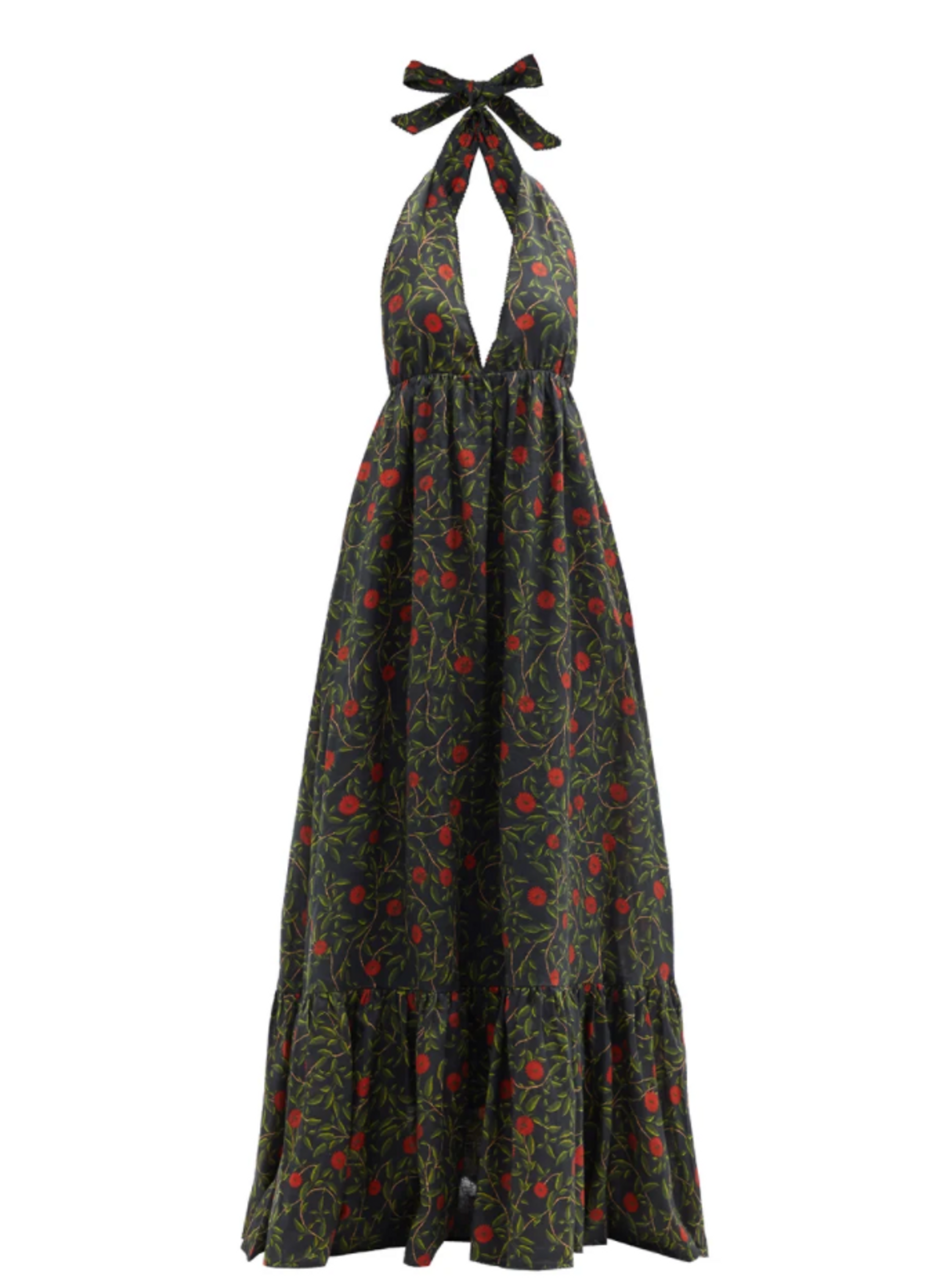 Olivia Halterneck Floral-print Linen Maxi Dress