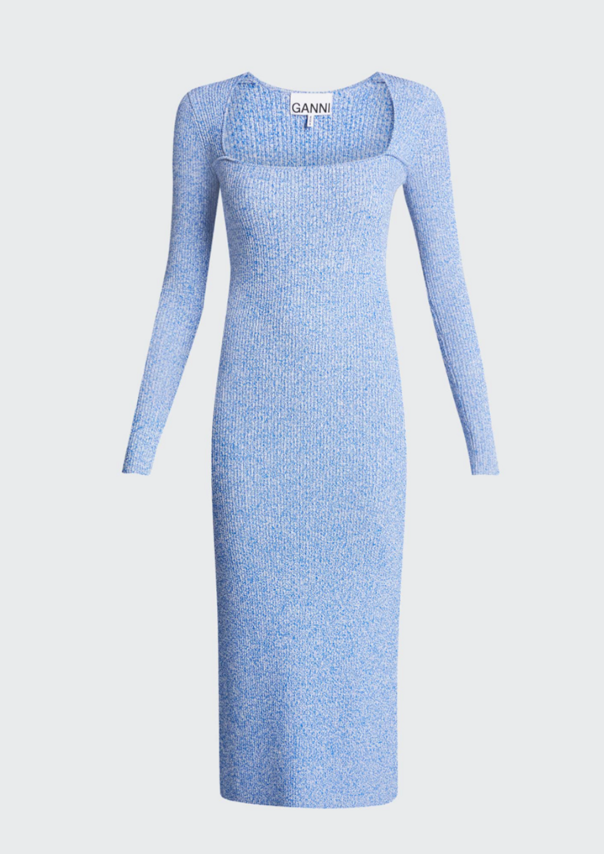 Melange-knit Long-sleeve Midi Dress
