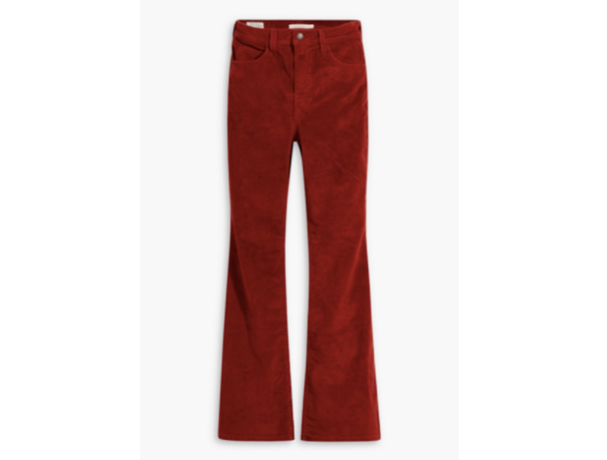 70'S HIGH RISE FLARE WOMEN'S JEANS in Mahogany Smooth Corduroy - Red