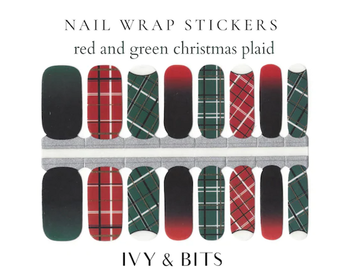 Red and Green Christmas Plaid Nail Wrap Polish Stickers