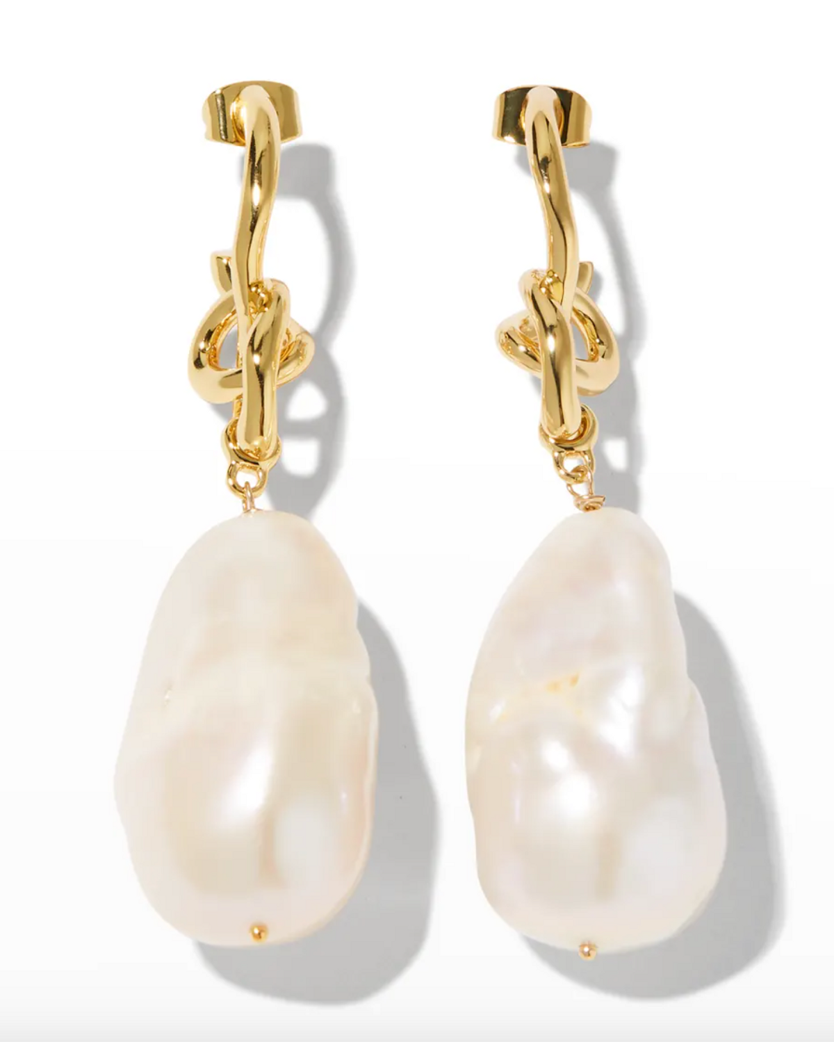 Asterales Knot Post Drop Earrings with White Baroque Pearl
