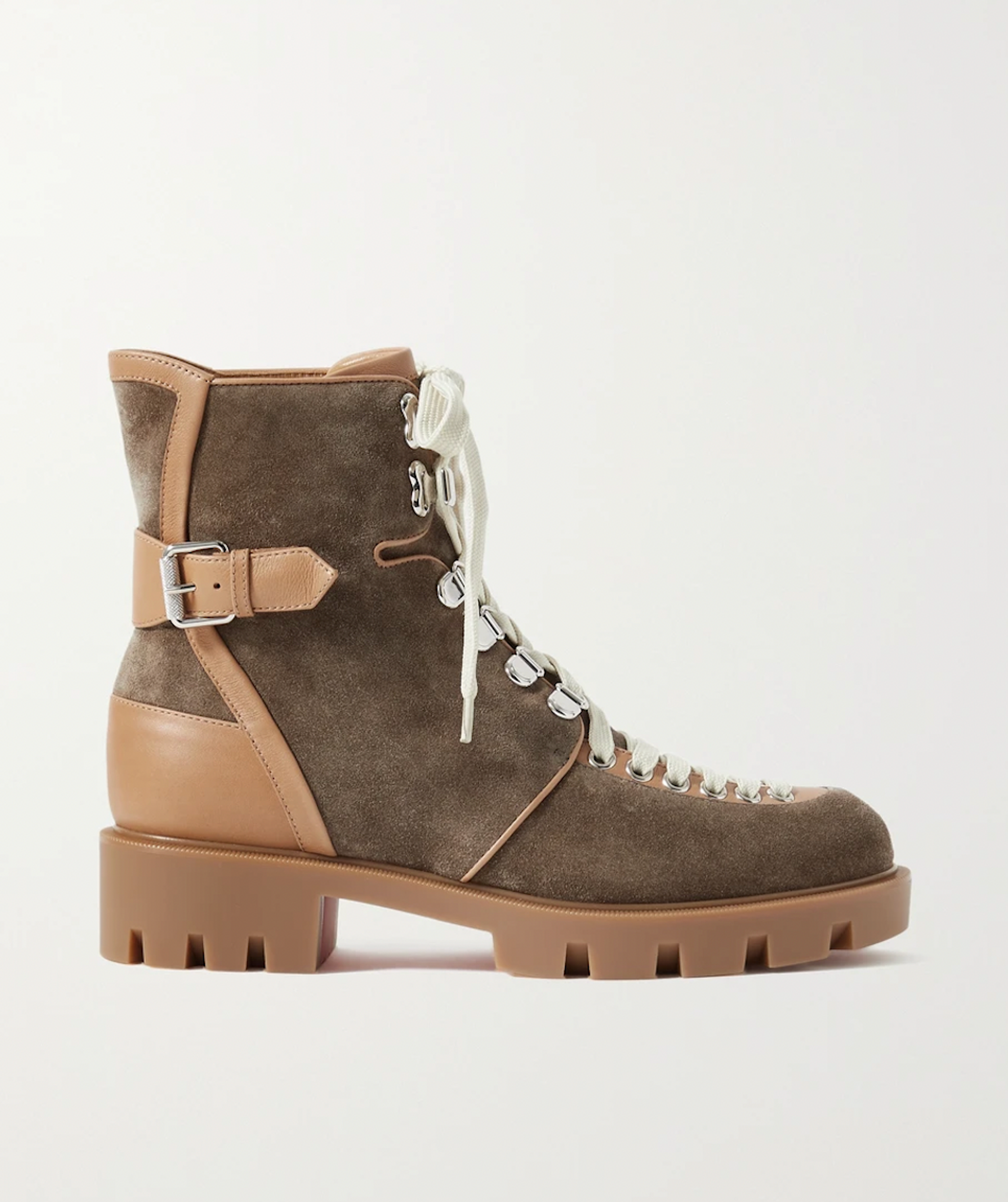 Buckled Leather-Trimmed Suede Ankle Boots