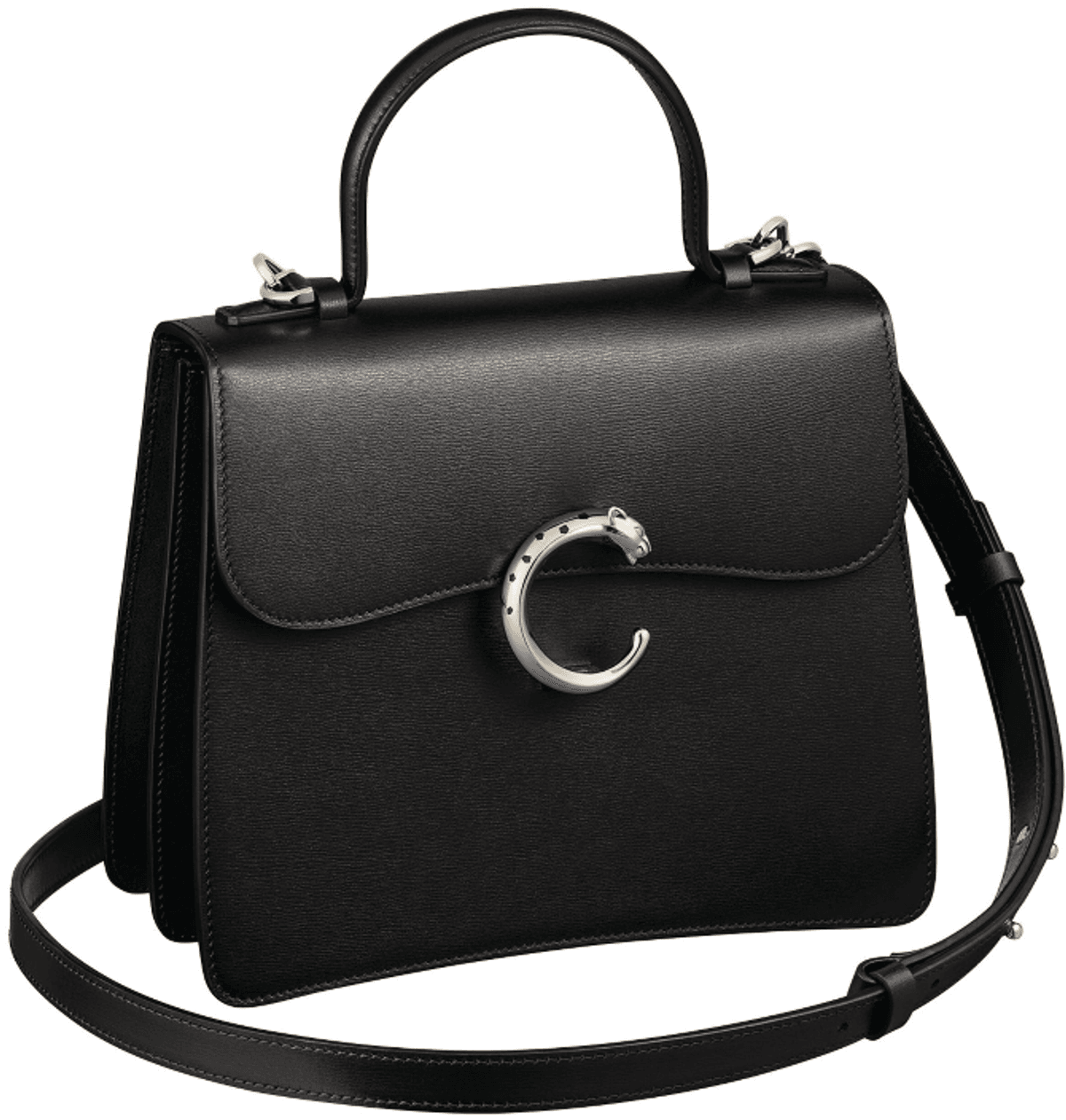 TOP HANDLE BAG SMALL MODEL, PANTHÈRE DE CARTIERBlack calfskin, gold finish