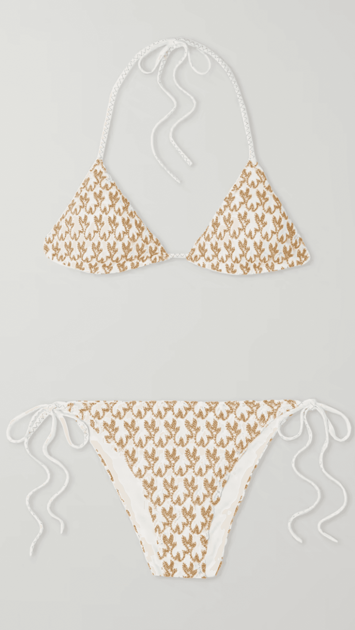 Metallic Striped Crochet-Knit Halterneck Triangle Bikini