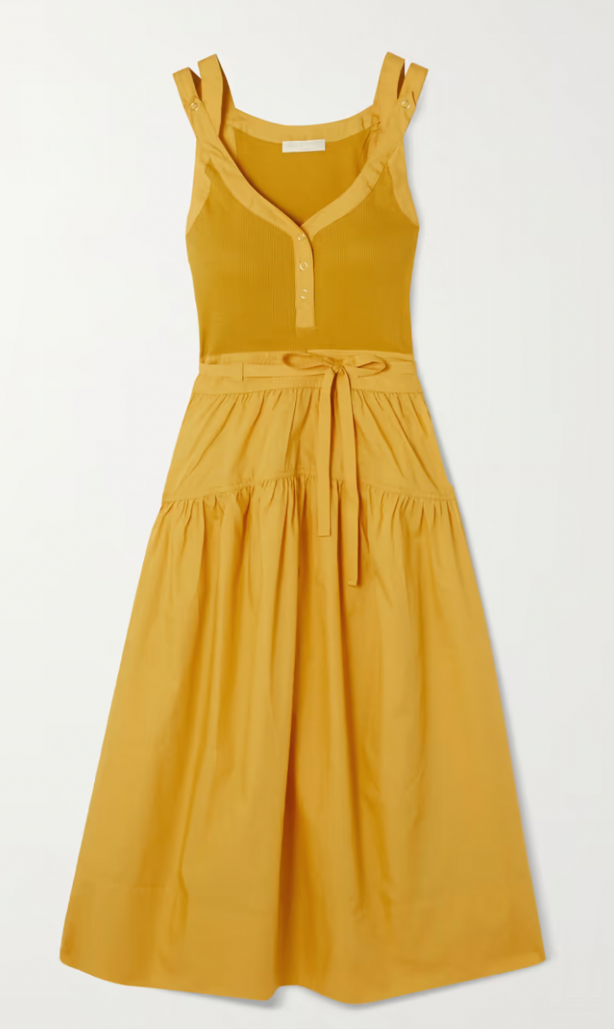 Lithe Ribbed-Knit and Cotton-Poplin Midi Dress