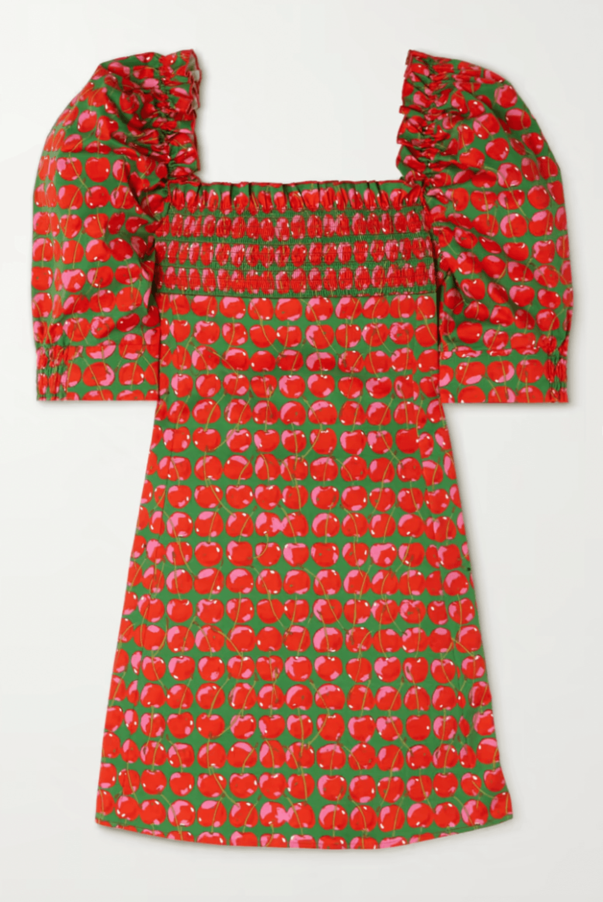 Ruffled Smocked Printed Cotton-Blend Poplin Mini Dress