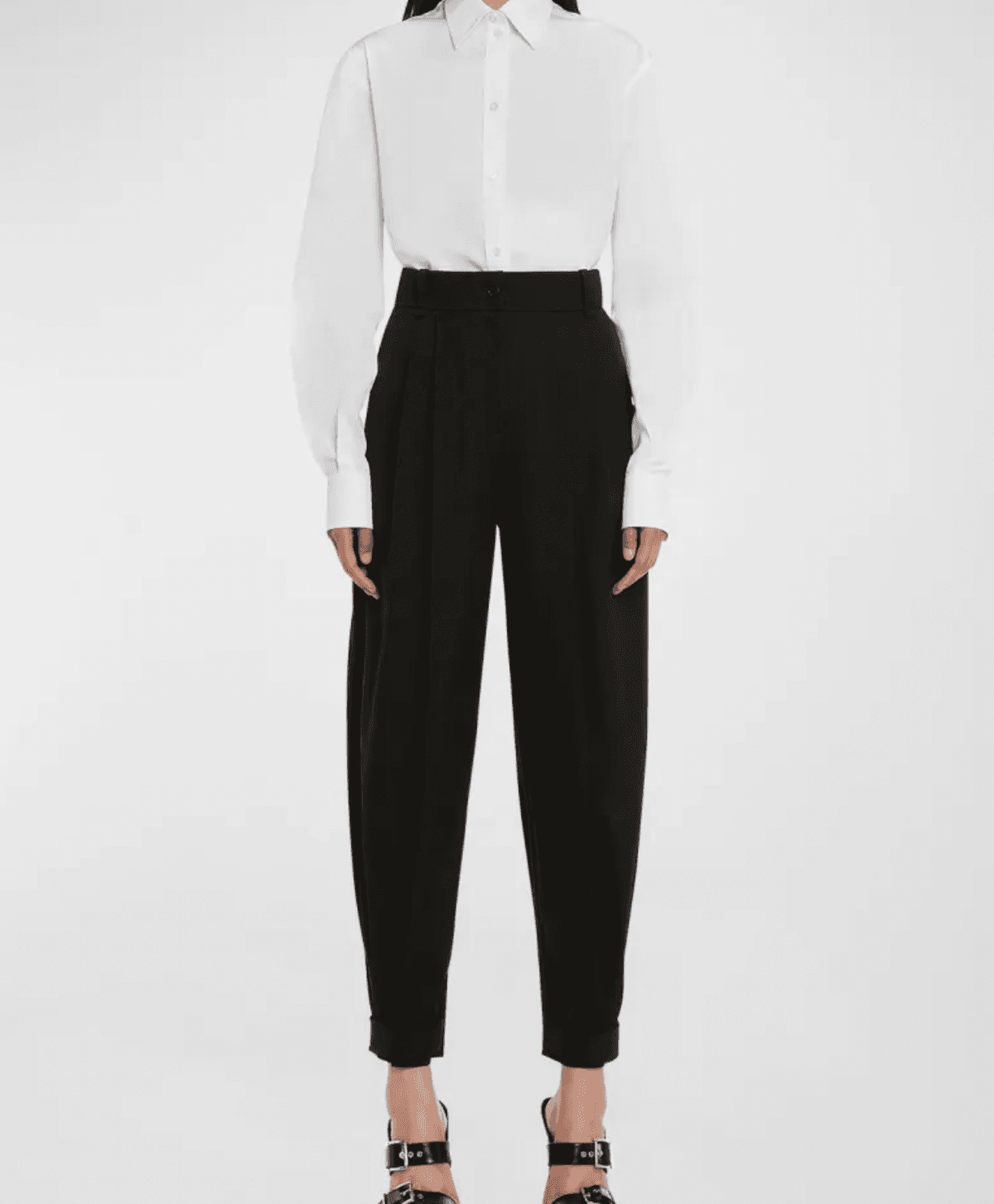 Pleated Tapered Leg Button-hem Trousers