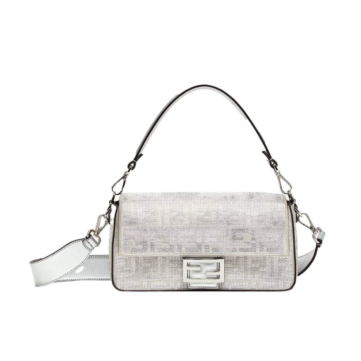 Silver Leather Baguette Bag