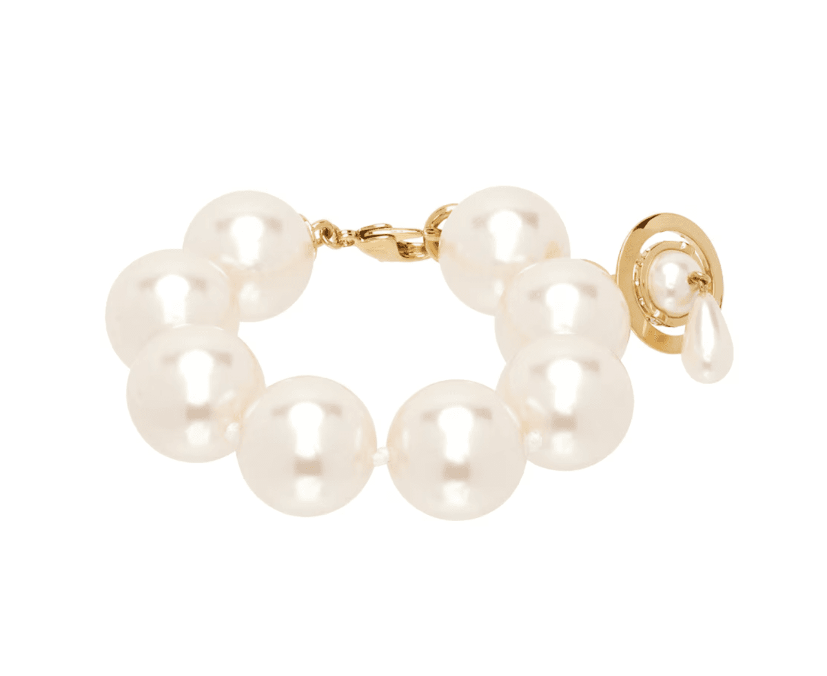 Gold & White Giant Pearl Drop Bracelet
