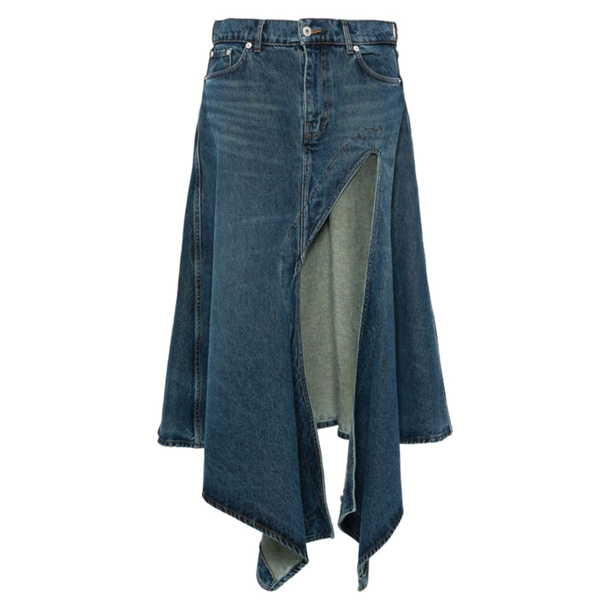 Cut-out Midi Denim Skirt