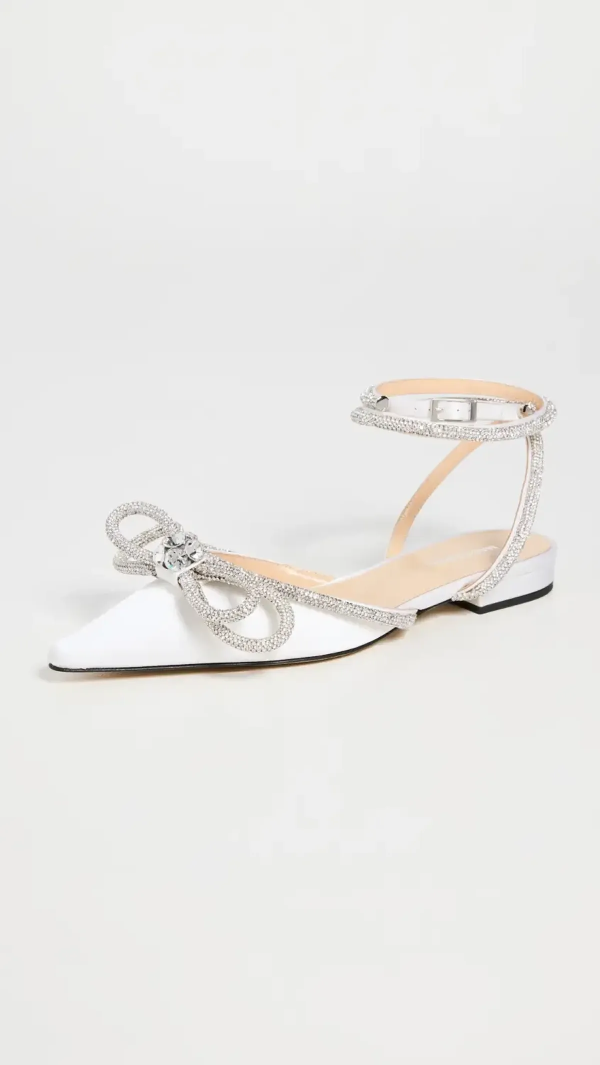 Double Bow White Satin Flats