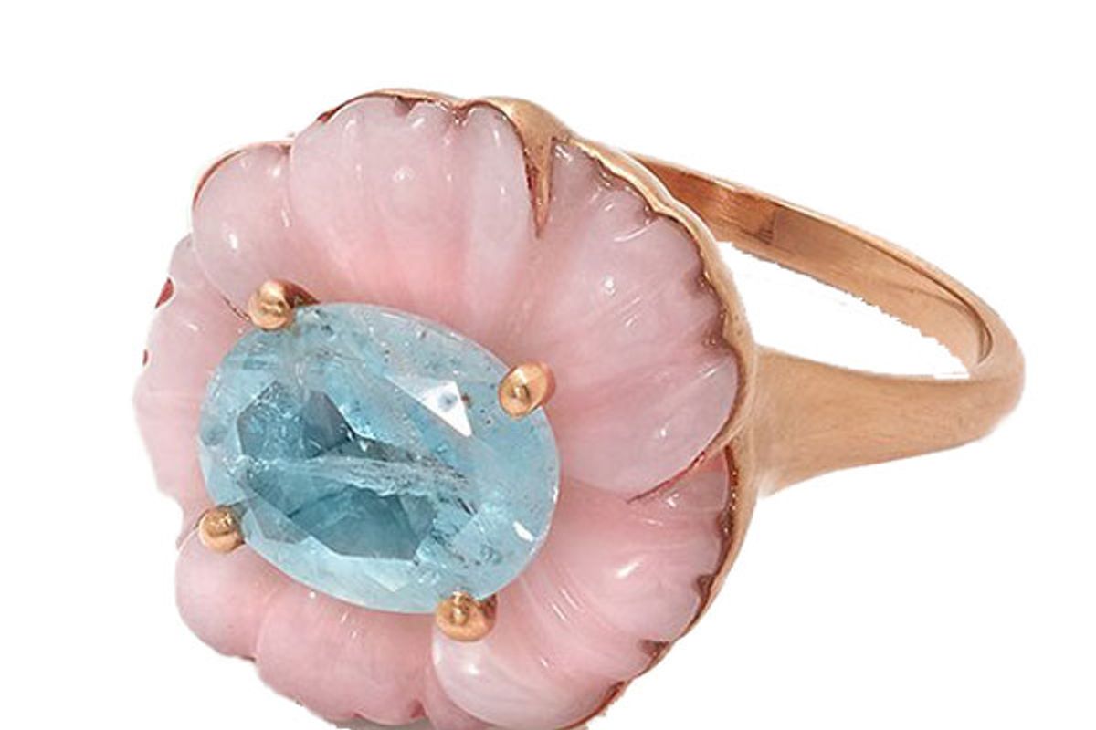 irene neuwirth one of a kind pink opal and fine aquamarine tropical flower ring 18k rose gold
