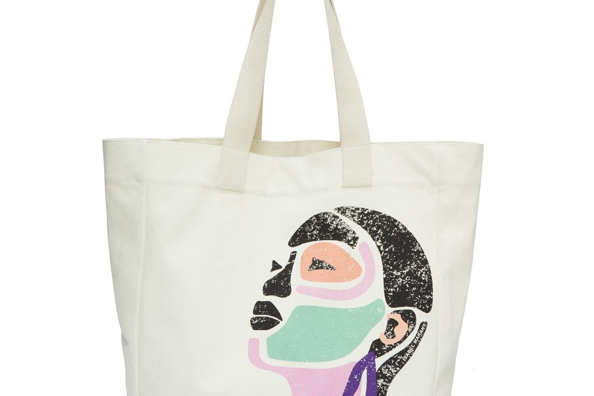 isabel marant face print canvas tote bag