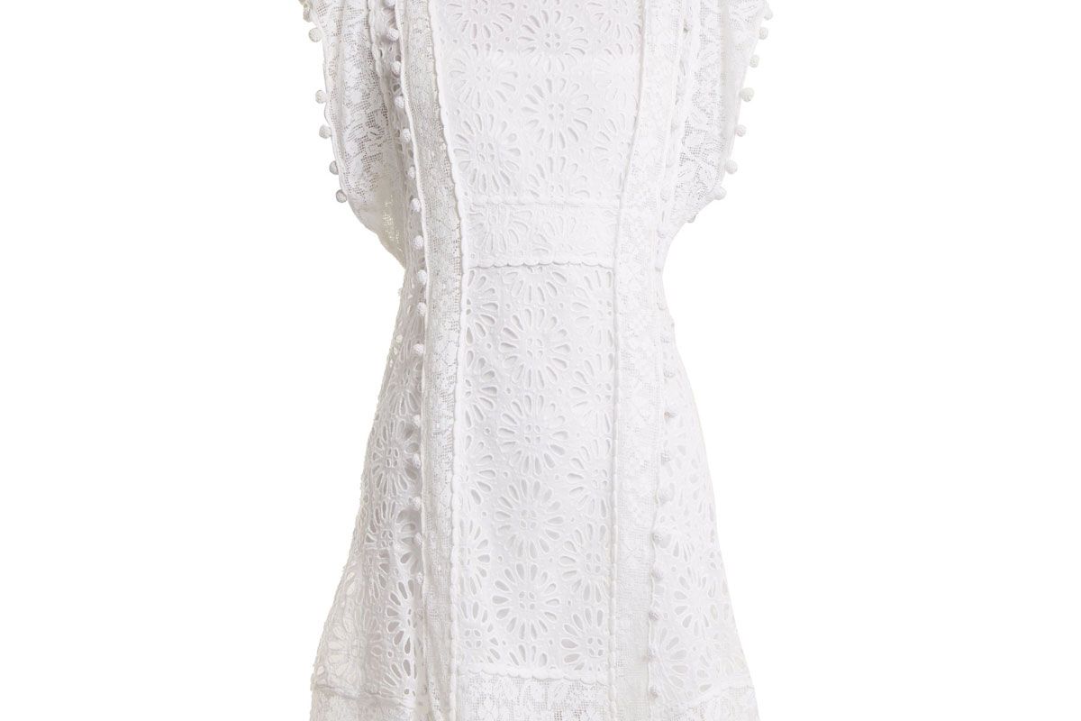 isabel marant kunst pompom trimmed broderie anglaise dress