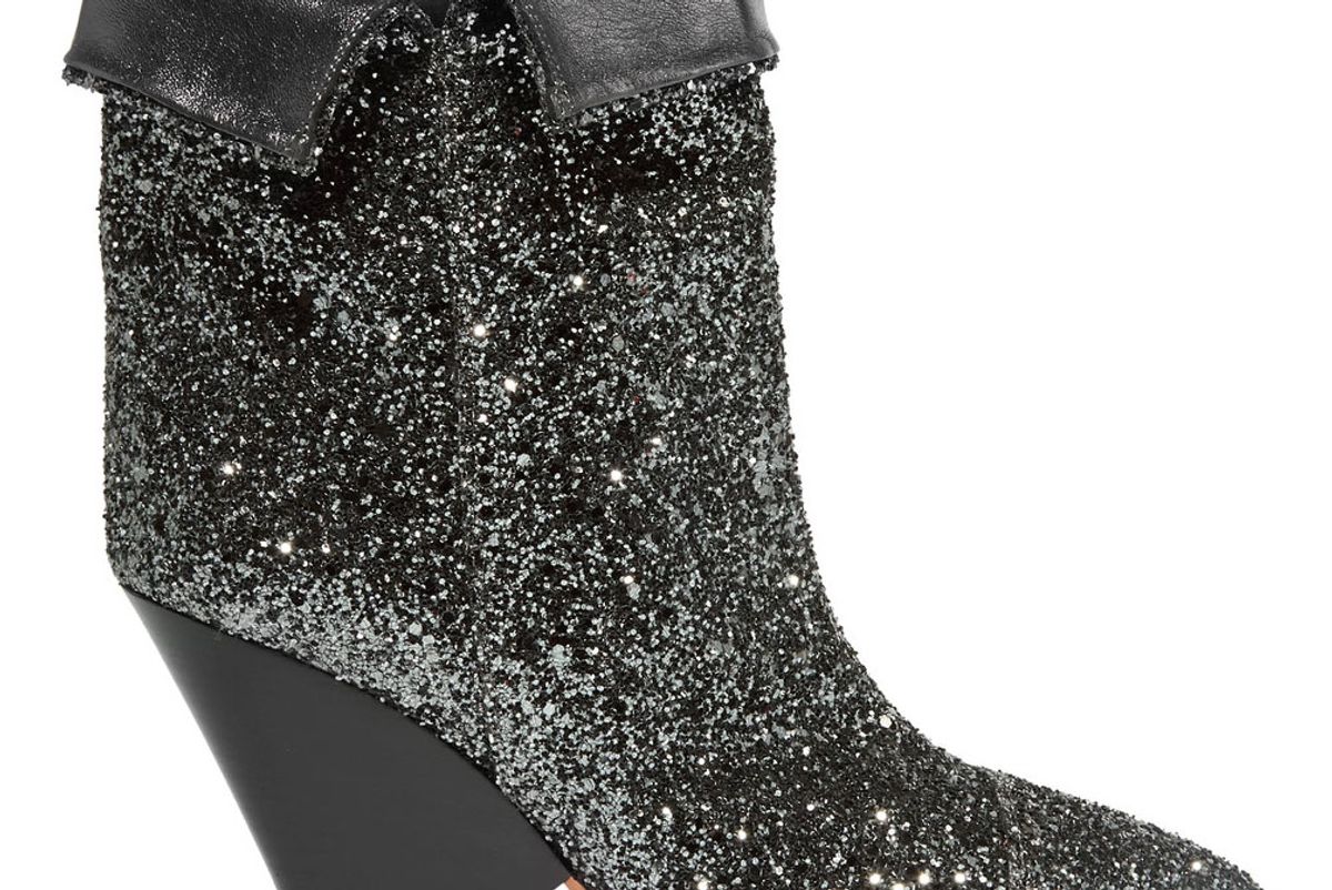 Luliana Glittered Metallic Leather Ankle Boots