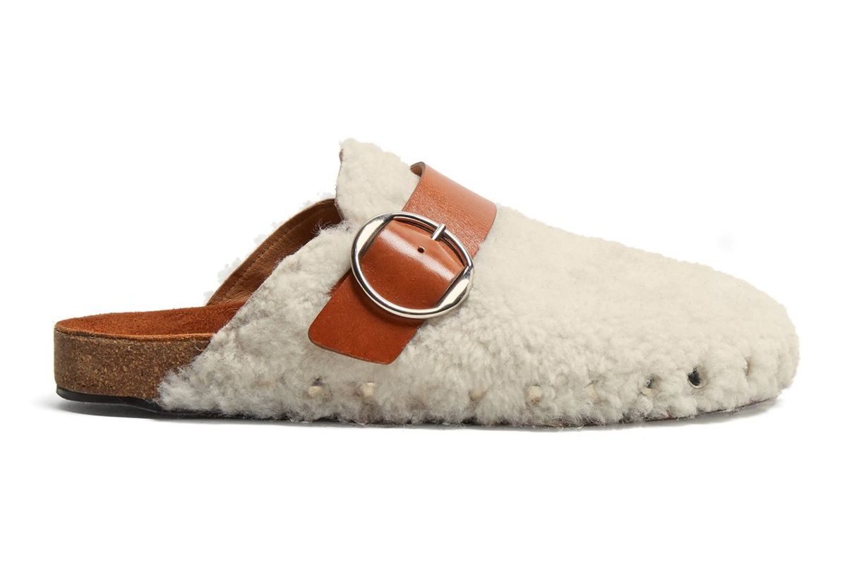 isabel marant mirvin shearling and leather backless clogs