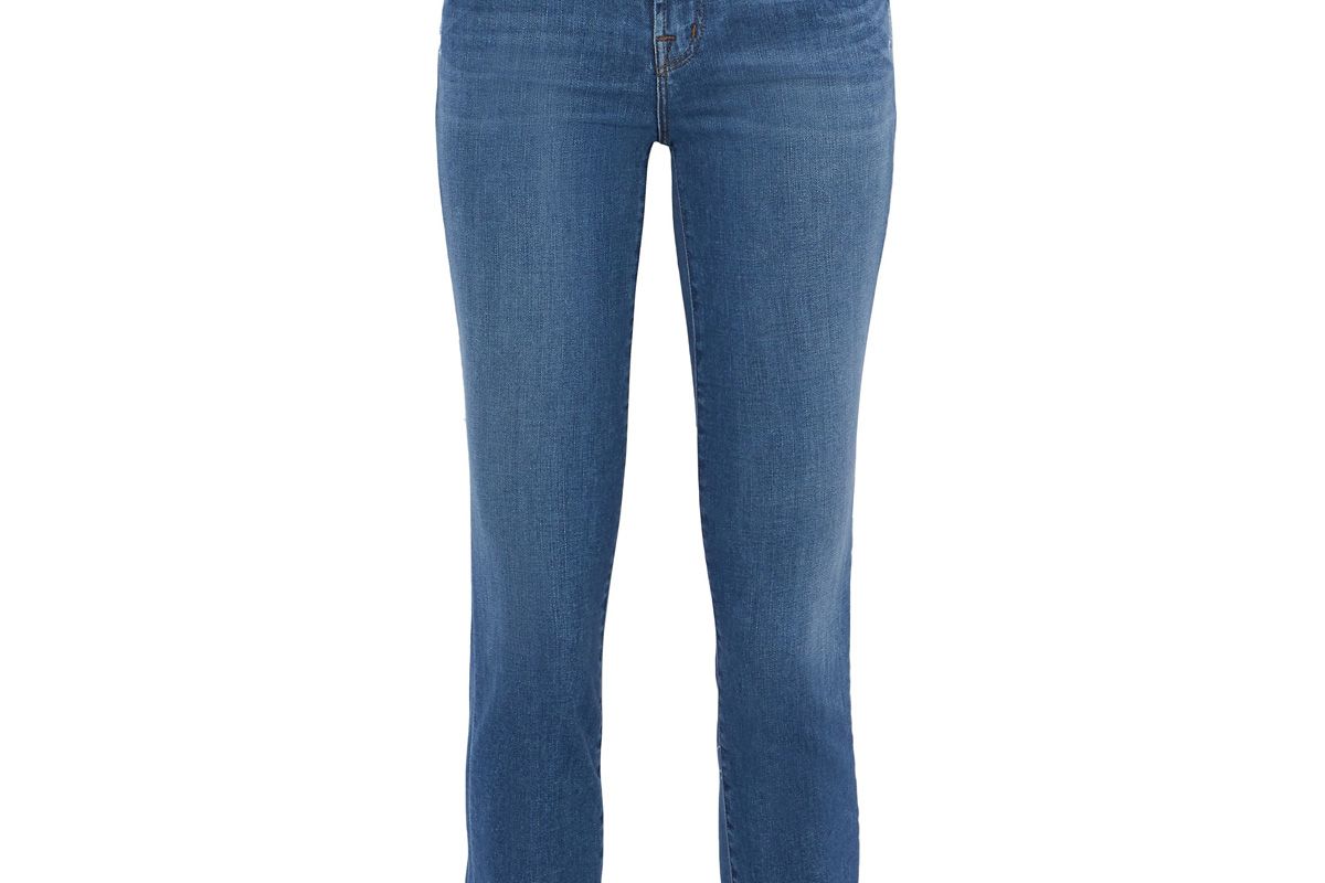 j brand cropped distressed mid rise slim leg jeans