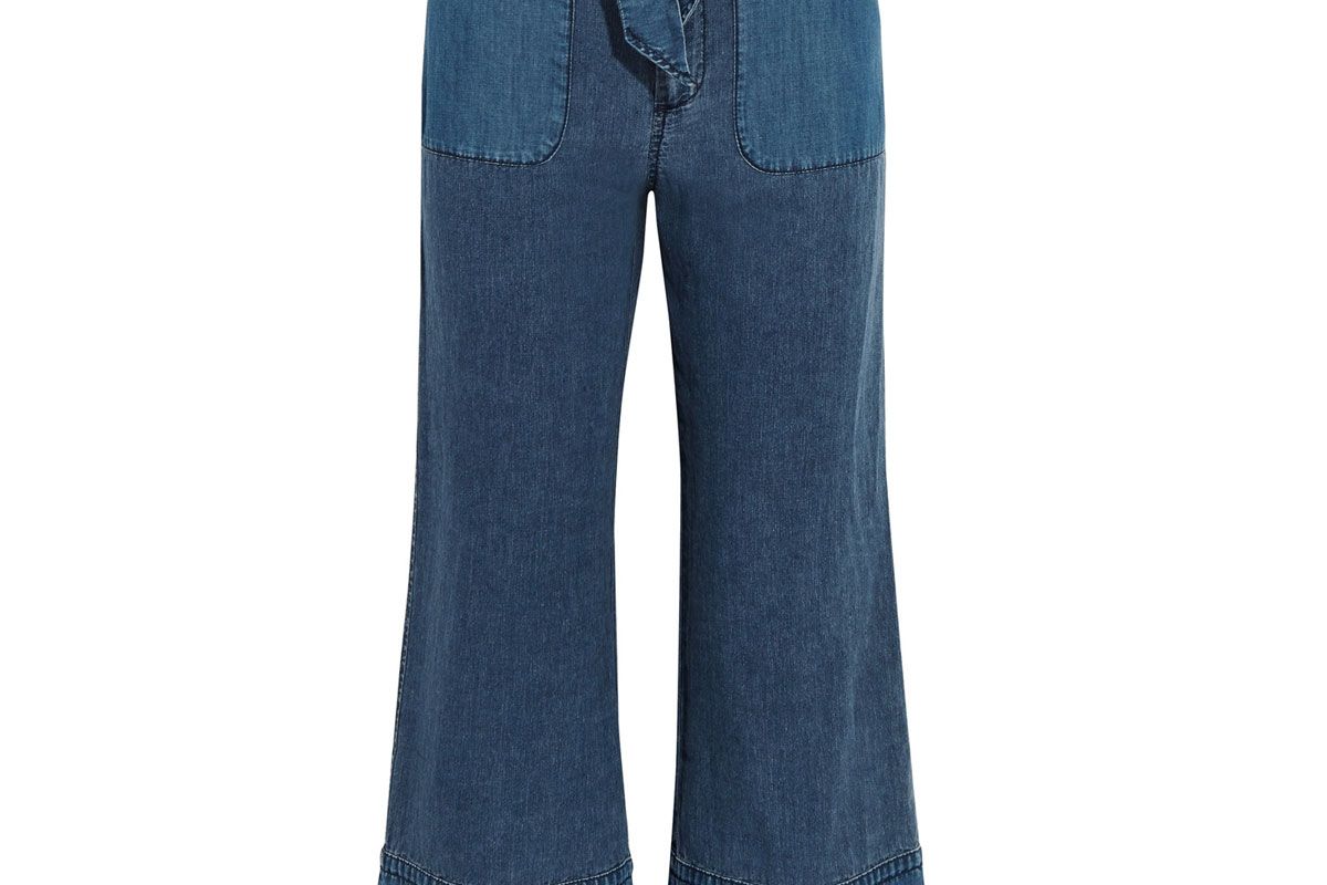 Gaffney Linen-Blend Chambray and Denim Wide-Leg Pants