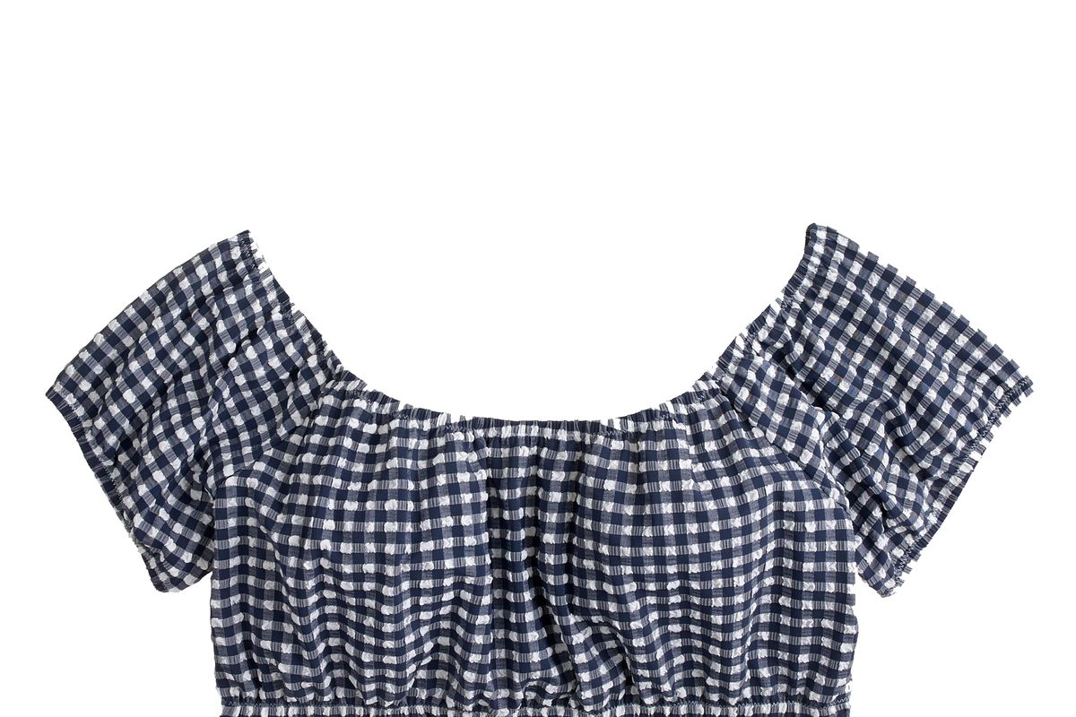 Gingham Off-the-Shoulder Swim Top