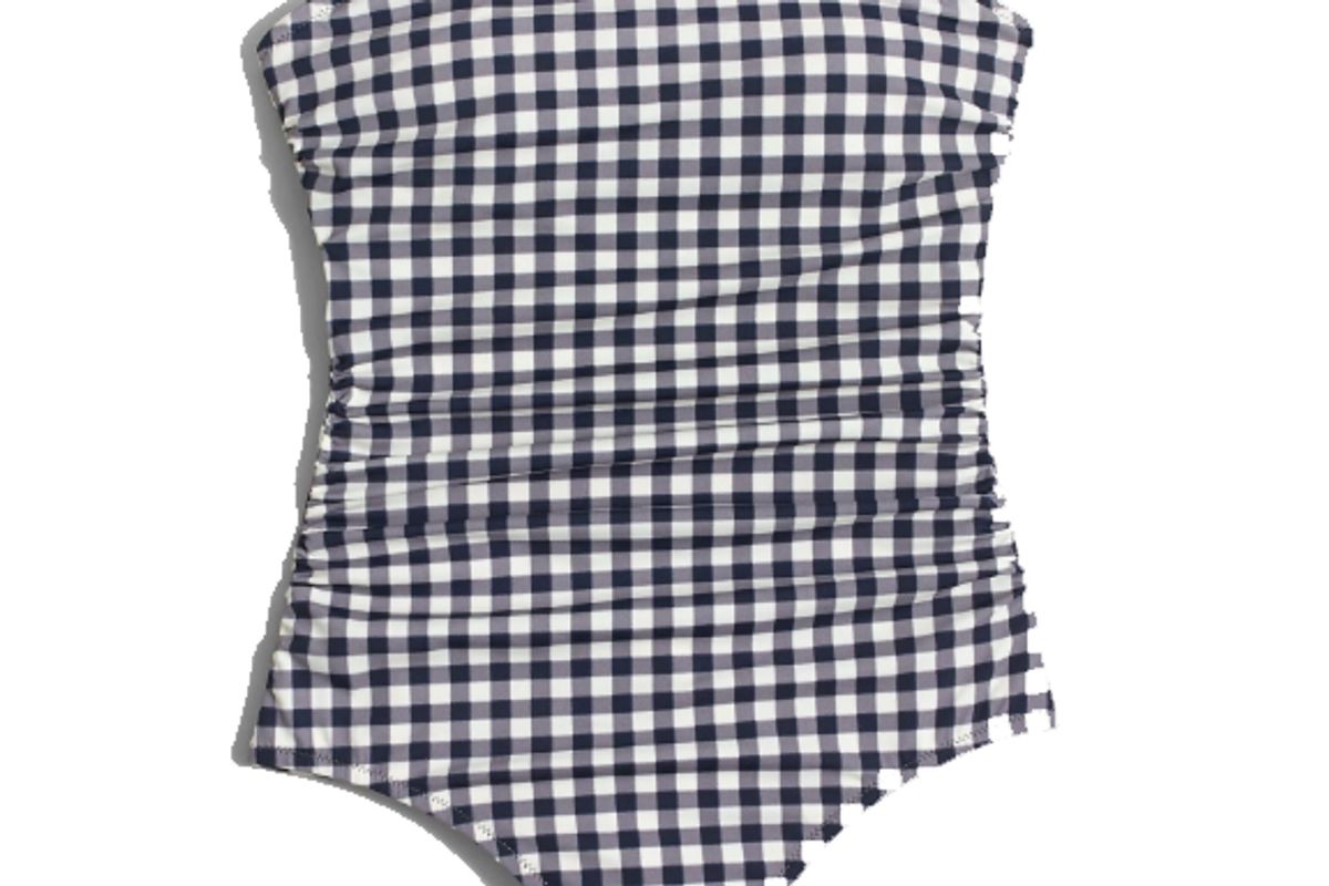 j.crew gingham ruched bandeau one-piece swimsuit