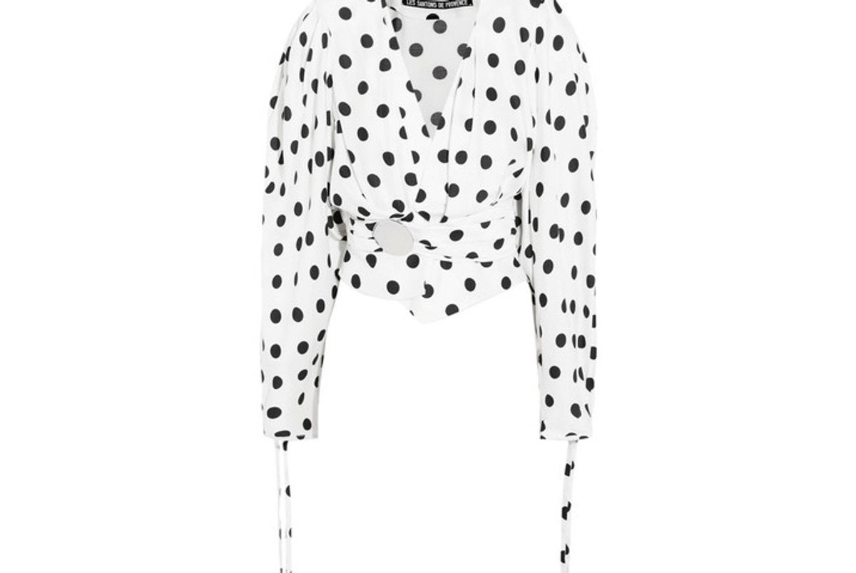 Cropped Gathered Polka-dot Poplin Blouse