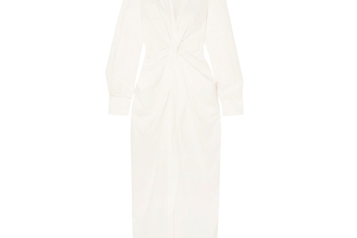 jacquemus la robe bolso twist front linen and cotton blend midi dress