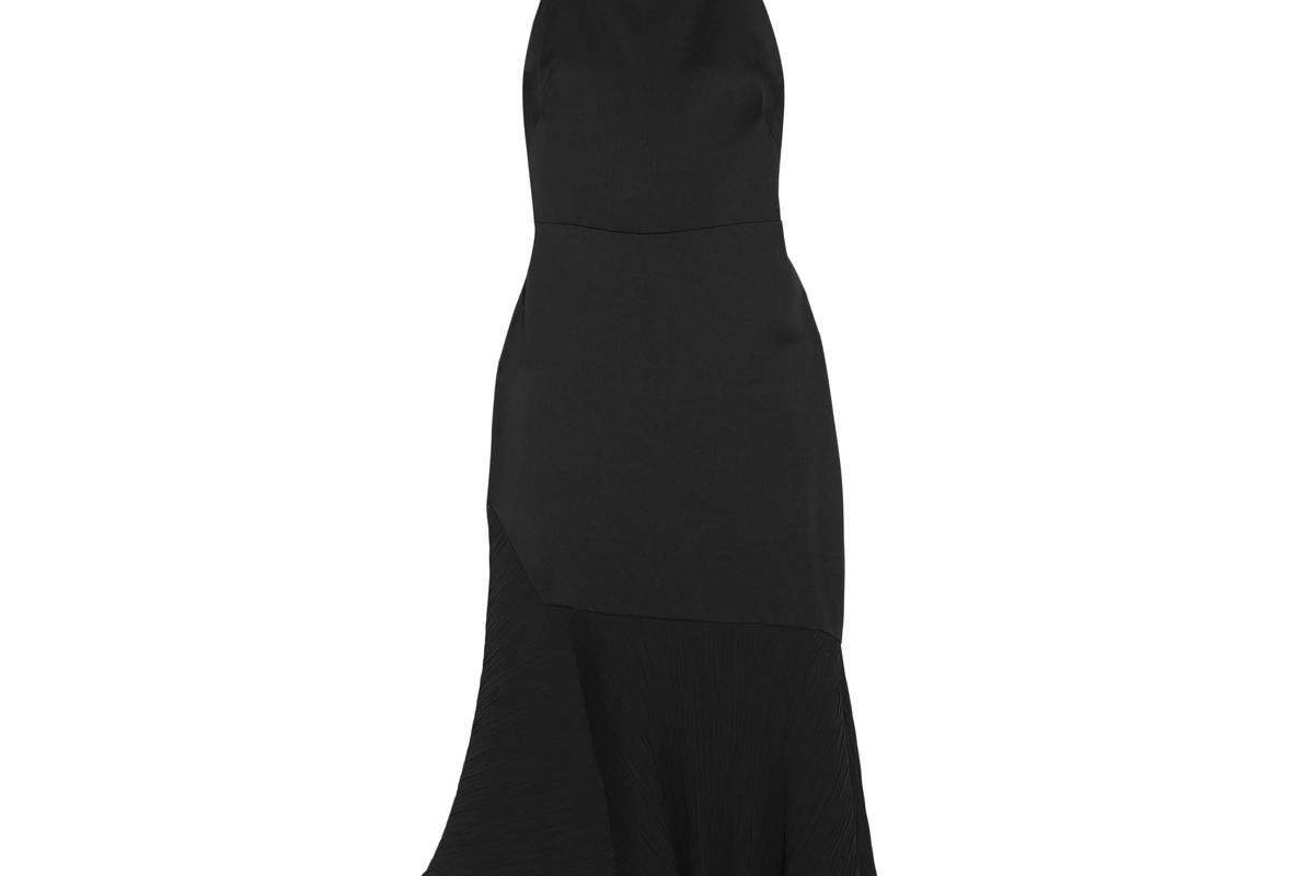 jason wu asymmetric plisse chiffon paneled satin crepe midi dress