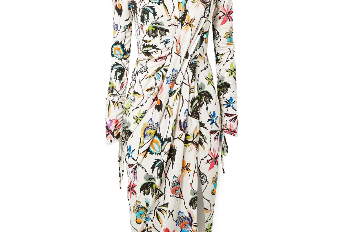 jason wu gathered floral print stretch jersey dress