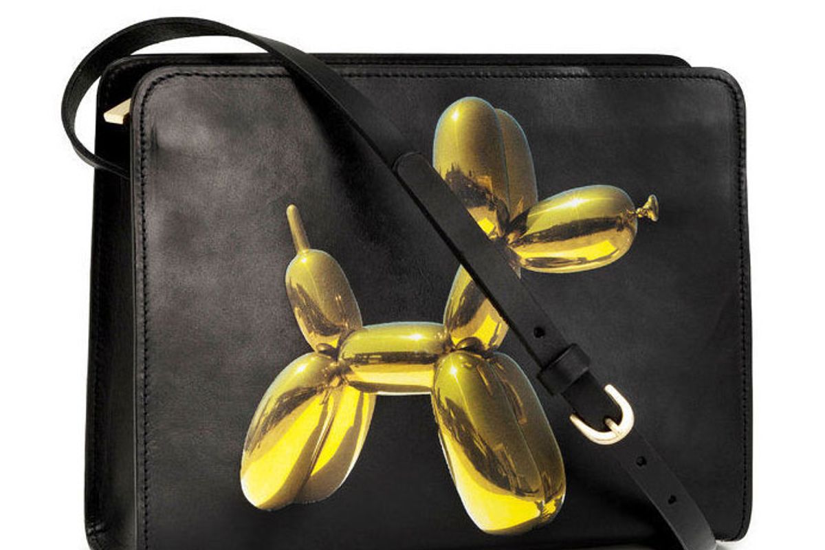 x Jeff Koons Black Yellow Leather Balloon Dog Print Shoulder Bag Purse