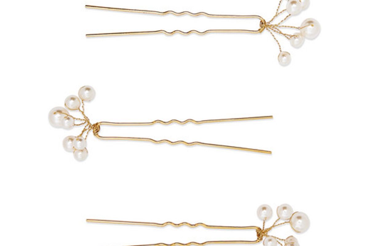 jennifer behr primavera set of three gold tone swarovski pearl hair pins