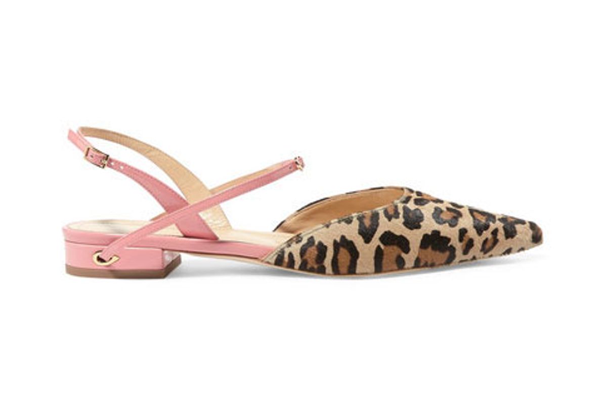 jennifer chamandi vittorio leopard print calf hair and patent leather point toe flats