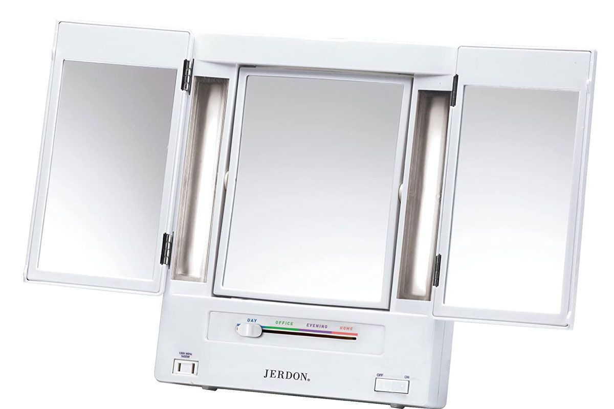 jerdon tri fold two sided lighted makeup