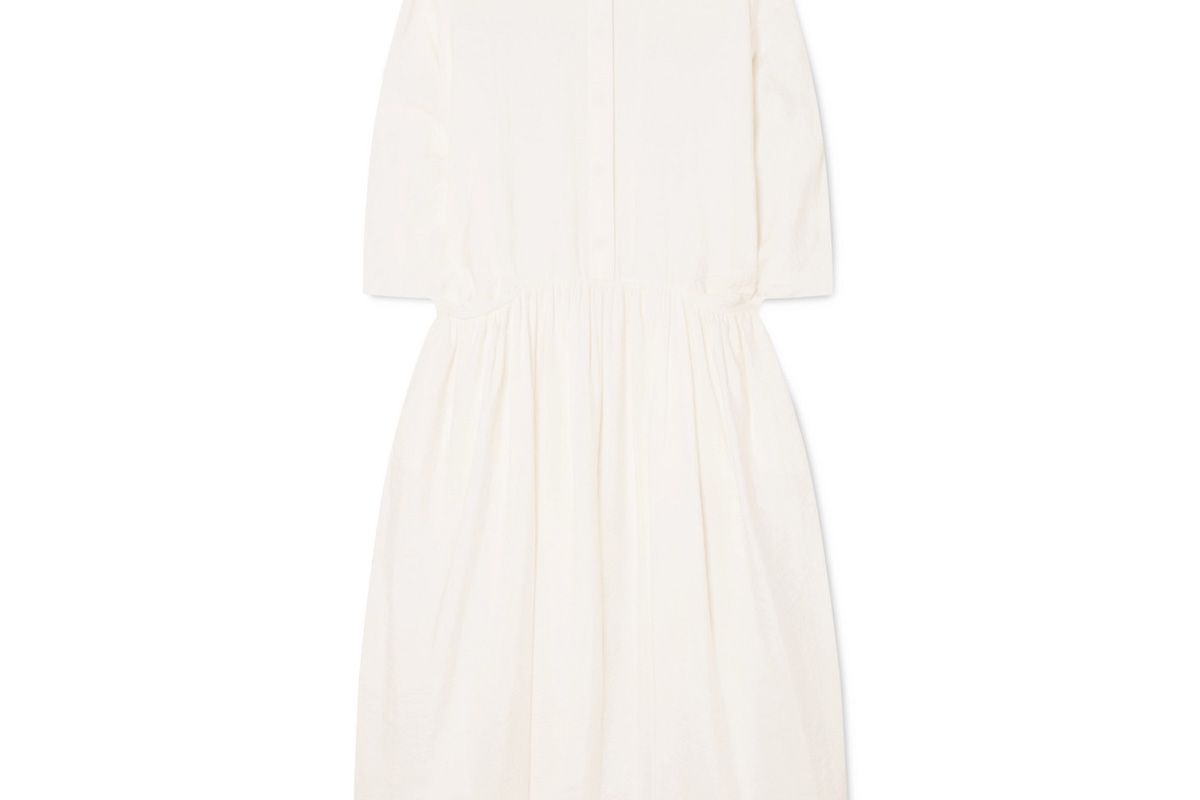 jil sander crinkled silk blend midi dress