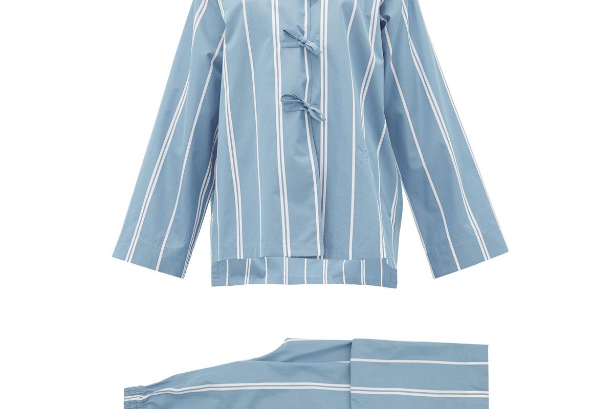 jil sander monogram embroidered striped cotton pyjamas