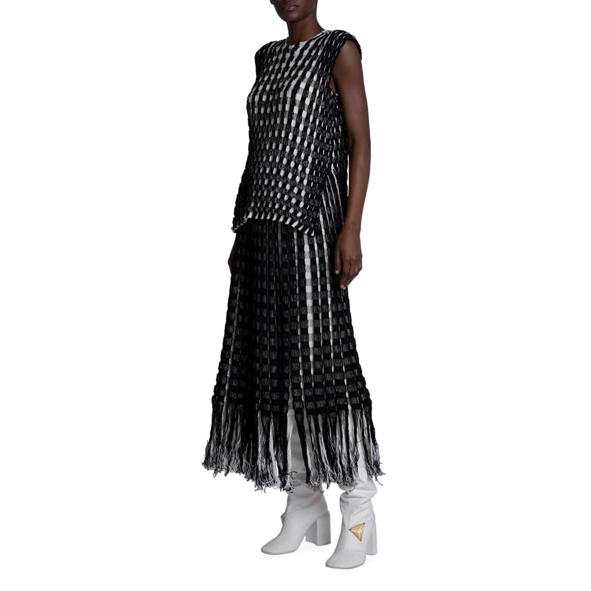 jil sander plaid woven skirt with fringe trim