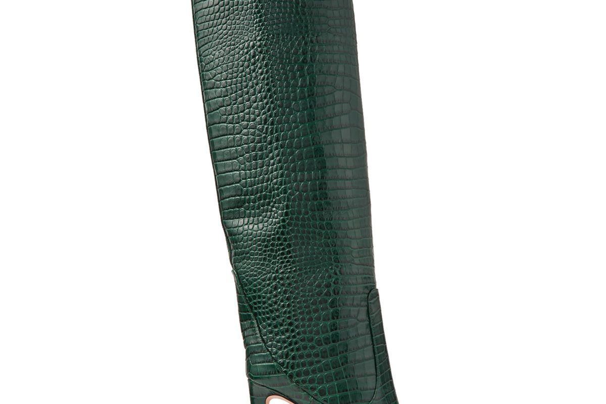 jimmy choo mavis 100 dark green croc embossed leather knee high boots